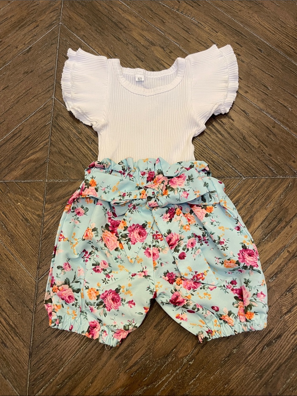 Floral Bloomer Short Set for Baby - Pink and blue - Size 6M